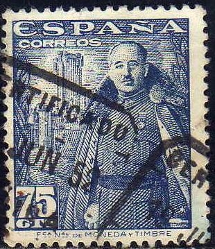 z vendido ESPAÑA 1948 1031 Sello General Franco y Castillo de la Mota 75c Usado Espana Spain Espagne Spagna Spanje Spanien 